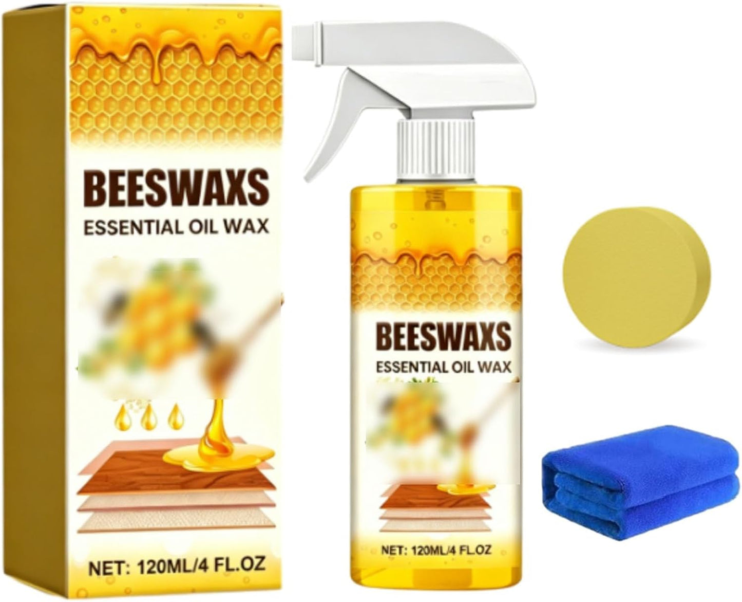 Beeswax Wood Polish Spray, 120ml Beeswax Furniture Polish Spray, Bees Wax Furniture Polish and Cleaner for Wood Floors Furniture and Wooden Cabinet (1pc)
