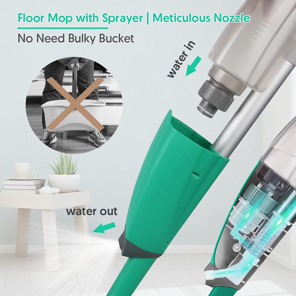 Spray Mop for Floor Cleaning, TINA&TONY Microfiber Hardwood Dry Wet Kitchen Mop with 3 Washable Pads & 635ML Refillable Bottle, Dust Mop with Sprayer for Laminate Tile Vinyl Floors, Green