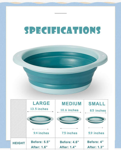 3-Pack Collapsible Wash Basin Set, Baby Kids Wash Basin Dish Tub for Travel Home, 3 Different Sizes Set Space Saving Pink Big Volume