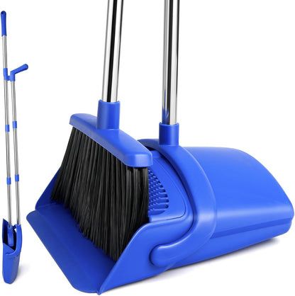 Broom and Dustpan Set with Long Handle, Light Weight Stainless Steel Poles Stand Upright Dustpans with Broom Combo for Home Kitchen Office Pet Dog Hair, Brown & Beige Color, 1-Pack