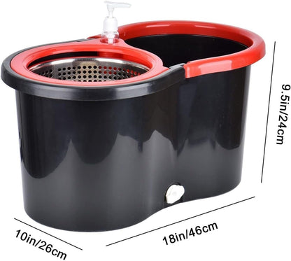 360° Spin Mop and Bucket System with Wringer - 61" Stainless Steel Handle & 3 Microfiber Refills, Self-Cleaning Floor Mop for Tile, Hardwood, Laminate Floors (Black red)