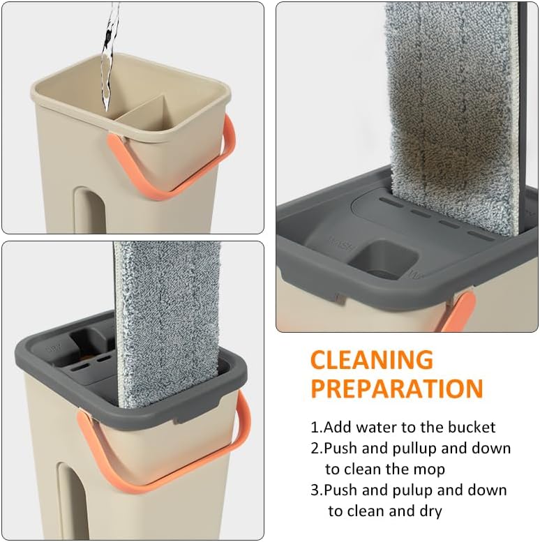 360° Microfiber Flat Mop with Hands-Free Self-Cleaning Bucket, Wash & Dry Dual Chamber System, Adjustable Handle, Includes 2 Microfiber Mop Pads, Wet & Dry Floor Cleaning - (LV-F02)