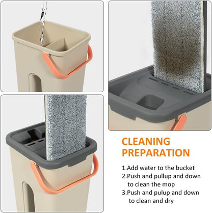 360° Microfiber Flat Mop with Hands-Free Self-Cleaning Bucket, Wash & Dry Dual Chamber System, Adjustable Handle, Includes 2 Microfiber Mop Pads, Wet & Dry Floor Cleaning - (LV-F02)