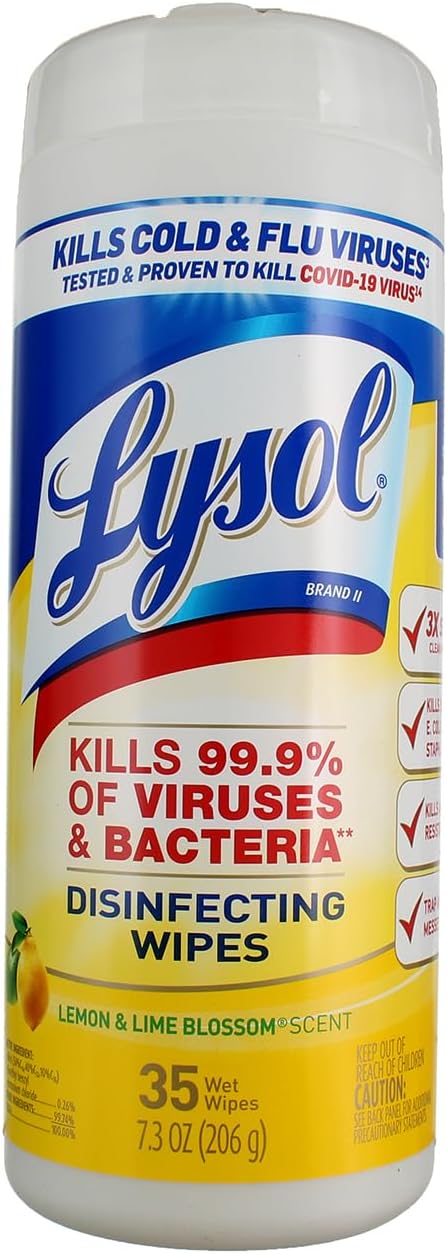 Lysol Disinfecting Wipes, Lemon and Lime Blossom Scent, Kills Viruses and Bacteria, 4 Tubs, 35 Count Each (Total 140 Wipes)