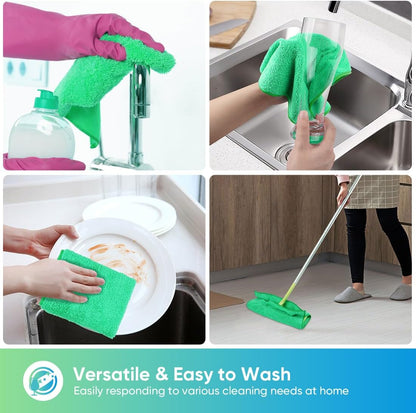 HOMEXCEL Microfiber Cleaning Cloth 210GSM, Pack of 12, Size:11.5" x 11.5", Ultra-Soft, High-Density Non-Abrasive Cleaning Towels for Cars, Glass, Kitchen, Reusable Rags, Blue/Green/Yellow/Pink
