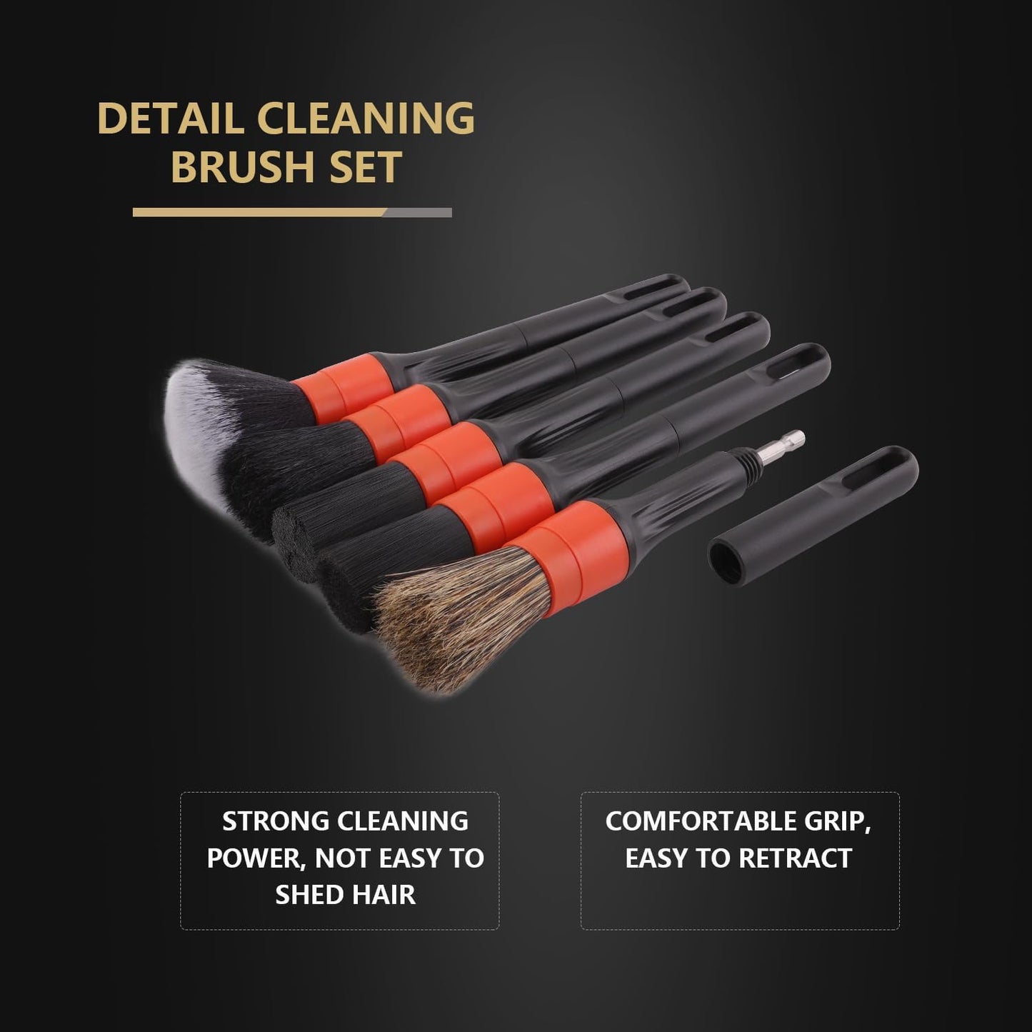 SPTA Car Detailing Brush Set, 5 Pack Soft Mixed Hair Auto Detail Brush Kit No Scratch for Automotive Elegant Surface Interior Exterior Dashboard Emblems Panels Engine Bay Wheels Air Vent Seat Leather