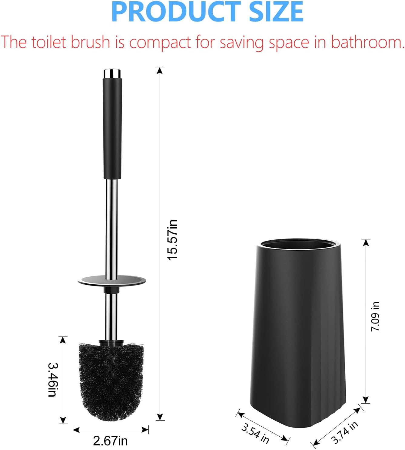 SetSail Toilet Brush, Compact Size Toilet Bowl Brush and Holder Toilet Brushes for Bathroom with Stainless Steel Handle Toilet Cleaner Brush with Durable Scrubbing Bristles, Splash-Proof
