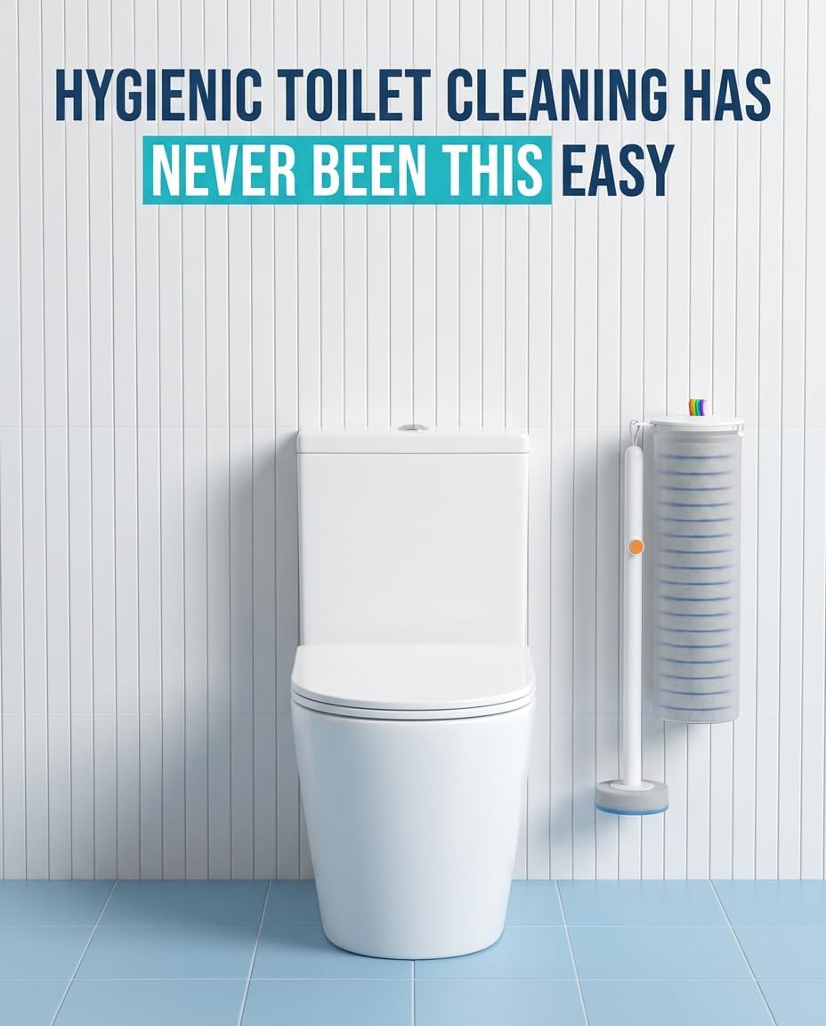 Disposable Toilet Cleaning Brush Kit with 48 Refill Heads, Long Handle Deep Clean Toilet Brush, All in One Bathroom Toilet Cleaner System for Household Apartment Daily Bathroom Cleaning