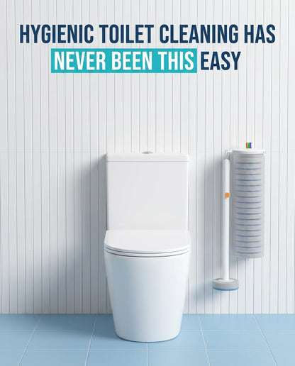 Disposable Toilet Cleaning Brush Kit with 48 Refill Heads, Long Handle Deep Clean Toilet Brush, All in One Bathroom Toilet Cleaner System for Household Apartment Daily Bathroom Cleaning