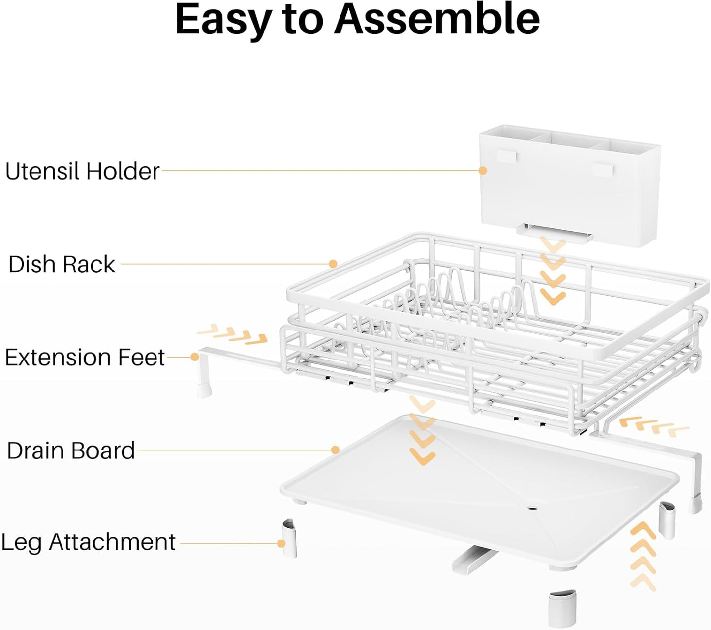 SNTD Dish Drying Rack - Extendable Dish Rack, Large Sink Drying Dish Drainer for Kitchen Counter, Stainless Steel Dish Strainer with Utensil Holder (Black)