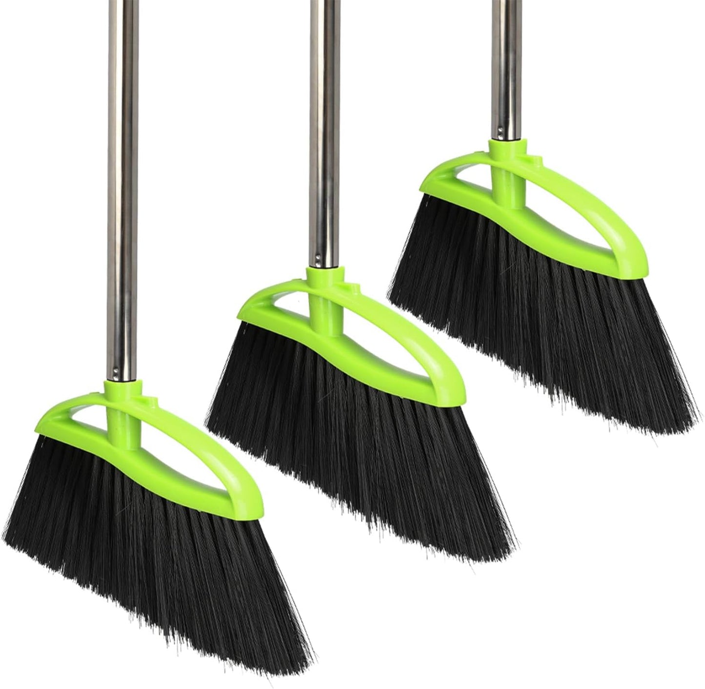 Soft Bristles Green Angle Broom and Dustpan Set, Long Handle Household Indoor Broom with Dustpan Combo Set for Room Kitchen Lobby Office Hardwood Floor Sweeping Floor Cleaning