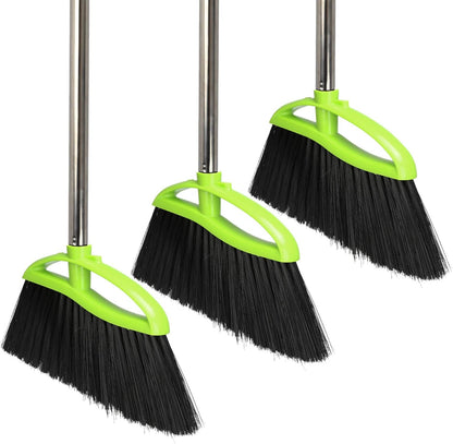 Soft Bristles Green Angle Broom and Dustpan Set, Long Handle Household Indoor Broom with Dustpan Combo Set for Room Kitchen Lobby Office Hardwood Floor Sweeping Floor Cleaning