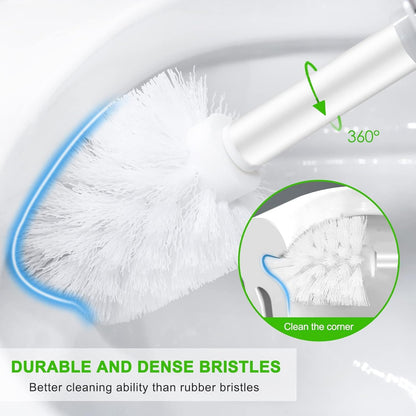 Toilet Brush and Holder Set, Compact Toilet Bowl Brush with Stainless Steel Handle, Hard Bristles, Drip-Proof, Easy to Assemble, Deep Cleaning White