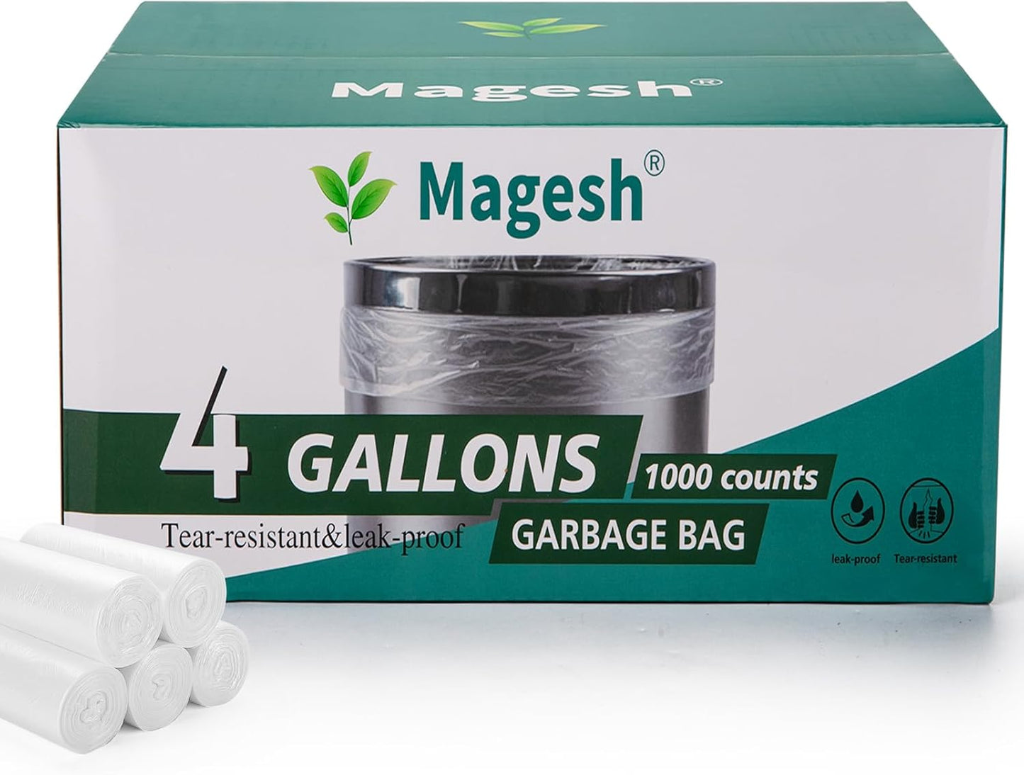 Magesh 4 Gallon Trash Bag Strong, Leakage-Free, Small Garbage Bags Unscented Thick for Bathroom, Office, Kitchen Small Trash Can, 15L, 105 Bags, Clear