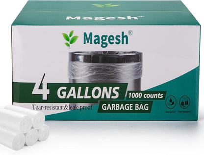 Magesh 4 Gallon Trash Bag Strong, Leakage-Free, Small Garbage Bags Unscented Thick for Bathroom, Office, Kitchen Small Trash Can, 15L, 105 Bags, Clear