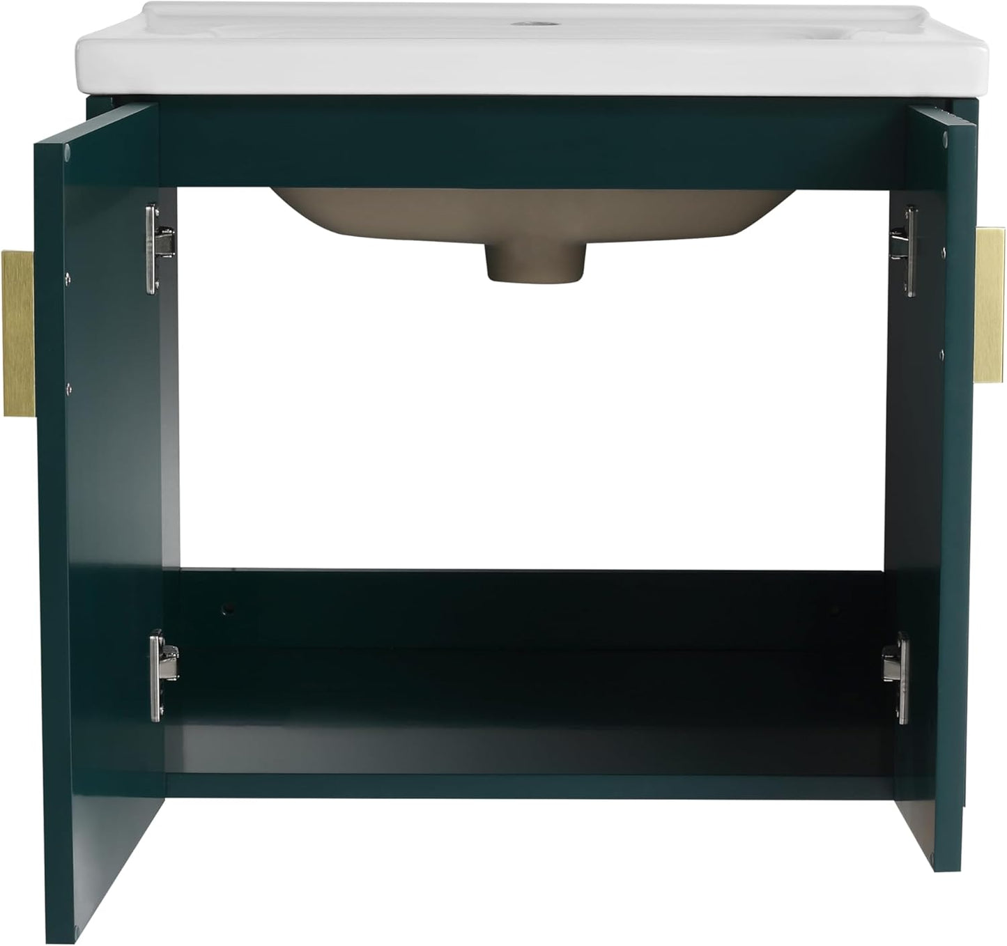 SSLine Modern 24-Inch Bathroom Vanity with Sink Wall Mounted Bathroom Vanity with Top Basin & Storage Cabinet White Wood Floating Vanity w/Ceramic Sink & Gold/Black Handles for Small Space