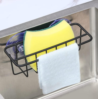 TESOT Sink Caddy Sponge Holder for Kitchen Sink Dish Cloth Hanger 2 Suspension Options(Suction Cups and Adhesive Hook), SUS304 Stainless Steel, Silver