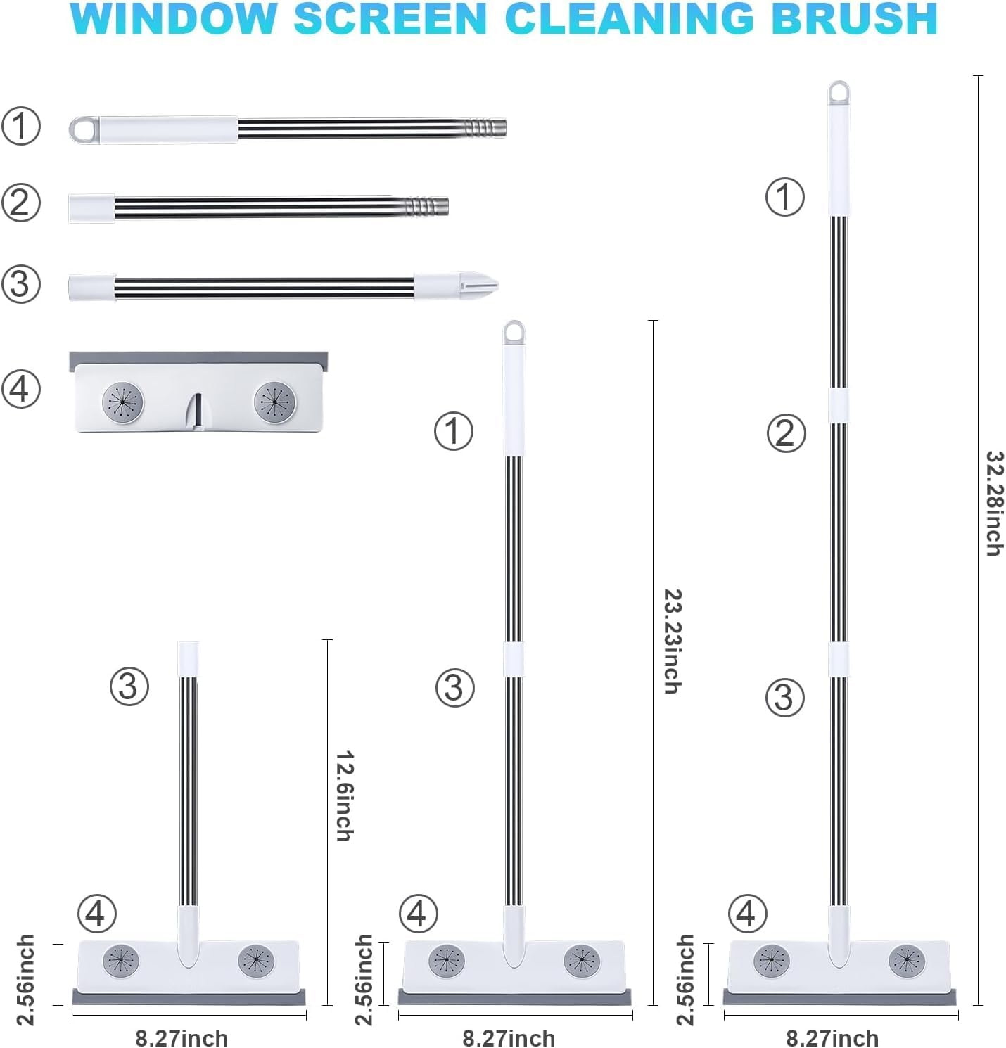 Rubber Floor Squeegee for Smooth Surface Concrete Floor, Tile Floor, Heavy Duty Garage Shower Floor Squeegee Broom for Removing Water, Commercial Scrubber Mop with Adjustable Long Handle