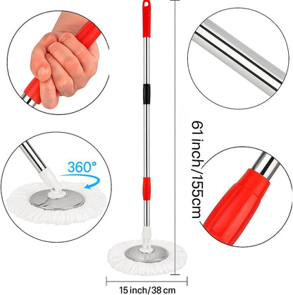 Spin Mop and Bucket with Wringer Set, 360° Rotating Mop System for Hardwood, Tile, Laminate Floors, Adjustable Stainless Steel Handle with 3 Machine Washable Mop Heads (Black)