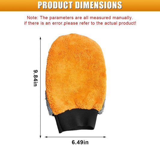 2PCS Car Wash Mitt, Coral Fleece Microfiber Dusting Mitt with Thumb, No Scratch No Lint Cleaning Glove with Elastic Wrist Cuff, Reusable Car Washing and Detailing Supplies (Thumb)