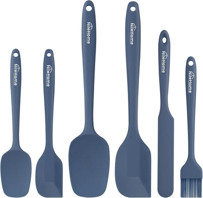 NileHome Silicone Spatula Set, 6 Pieces Food Grade Kitchen Utensils with Silicone Brush Heat Resistant Dishwasher Safe BPA-Free Rubber Spatula for Scraping, Baking, Cooking, Mixing-Forest Style