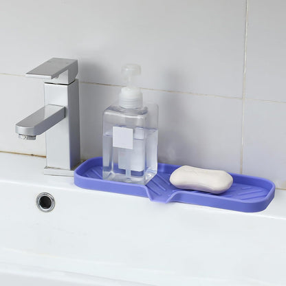 MicoYang Silicone Bathroom Soap Dishes with Drain Spout-Bathroom and Kitchen Sink Organizer,Sponge Holder,Dish Soap Tray,Perfect for Dispenser,Scrubber,Bottle,Cup on Sink or Counter-Black 4.9"×3.2"