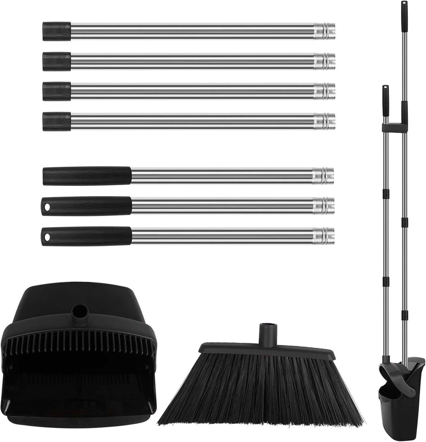 Broom and Dustpan Set, Upright Purple Broom with Dustpan Combo Set 51" Long Handle, Self Cleaning Dust Pan for Home, Kitchen and Office
