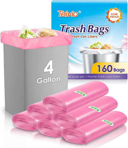 Teivio Small Trash Bags 4 Gallon 120 Counts Garbage Bags, Bathroom Trash Can Bin Liners, Small Plastic Bags for home office kitchen, fit 12-15 Liter, 3,3.5,4.5 Gal, Clear