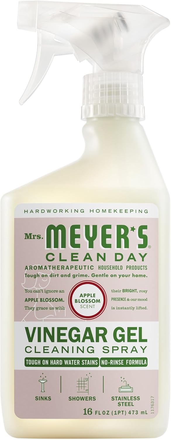 MRS. MEYER'S CLEAN DAY Vinegar Gel Cleaning Spray, Bathroom Use, No-Rinse Formula, Apple Blossom, 16 Fl Oz, Pack of 1