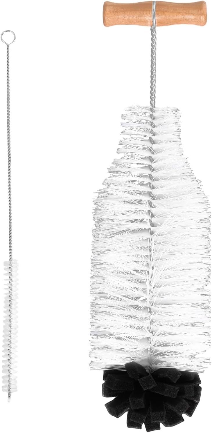 2pcs Water Bottle Cleaning Brush Set, Long Wooden Handle Brush with Straw Cleaner Water Bottle Cleaning Kit for Stanley Cup Tumblers Travel Mugs & Other Bottles