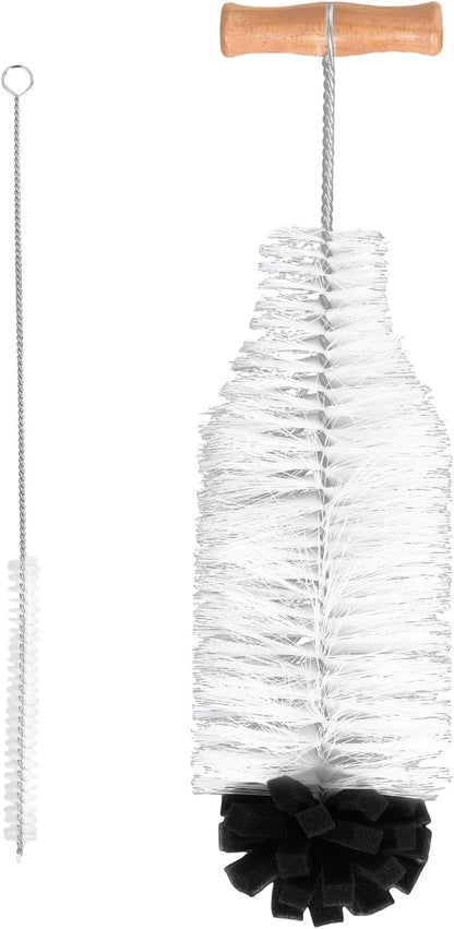 2pcs Water Bottle Cleaning Brush Set, Long Wooden Handle Brush with Straw Cleaner Water Bottle Cleaning Kit for Stanley Cup Tumblers Travel Mugs & Other Bottles