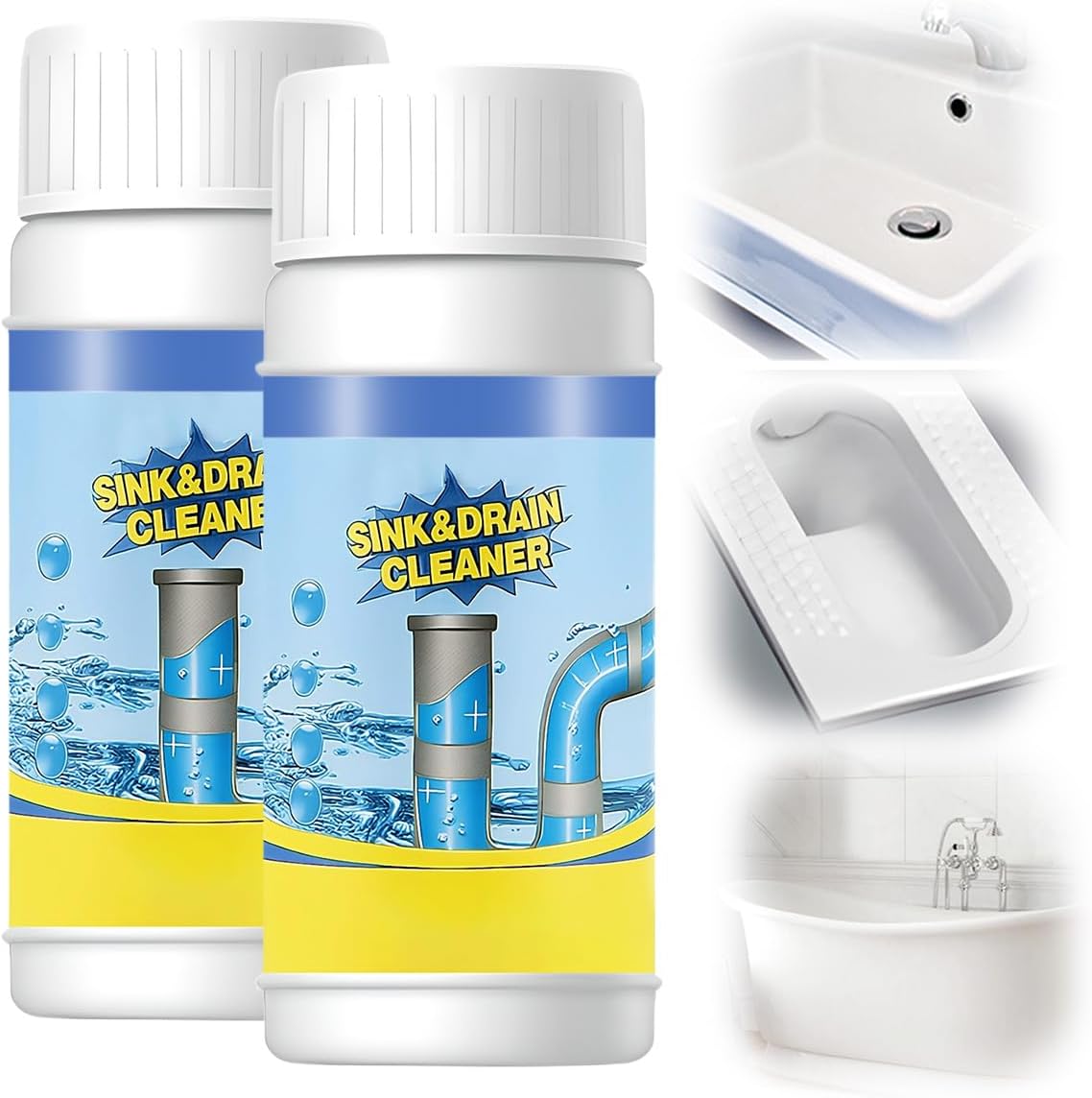 Sink and Drain Cleaner, Pipeline Dredging Agent, Sink and Drain Cleaner Powder, Multi-functional Fast-Acting Pipe Dredging Agent for Kitchen and Toilet Pipeline (2pcs)