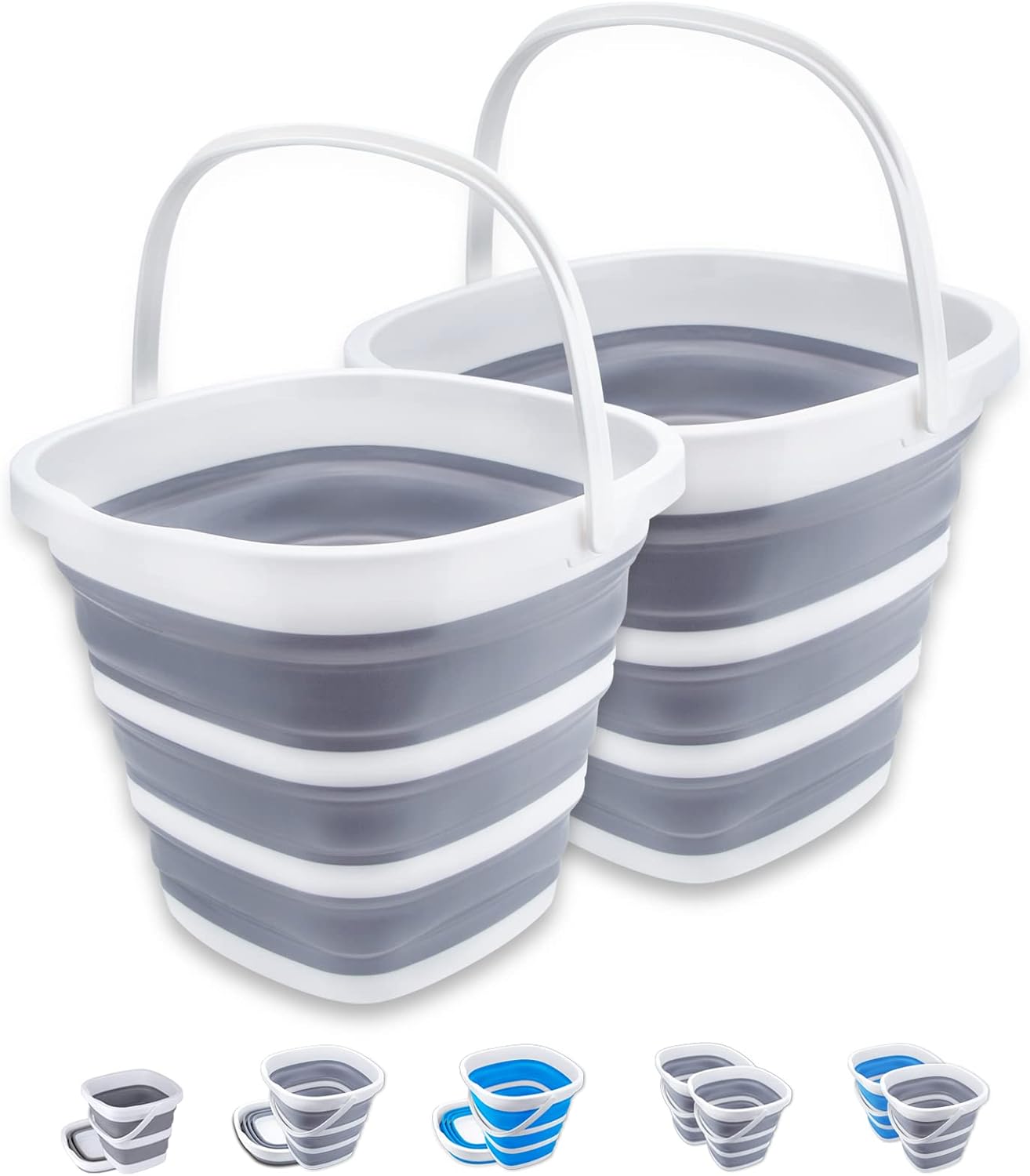 Collapsible Bucket 10L 2.6 Gallon Cleaning Bucket Mop Bucket Folding Foldable Portable Small Plastic Water Supplies for Outdoor Garden Camping Fishing Car Wash Space Saving Grey Square