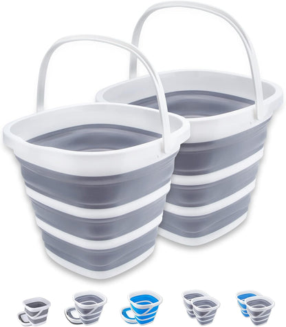 Collapsible Bucket 10L 2.6 Gallon Cleaning Bucket Mop Bucket Folding Foldable Portable Small Plastic Water Supplies for Outdoor Garden Camping Fishing Car Wash Space Saving Grey Square