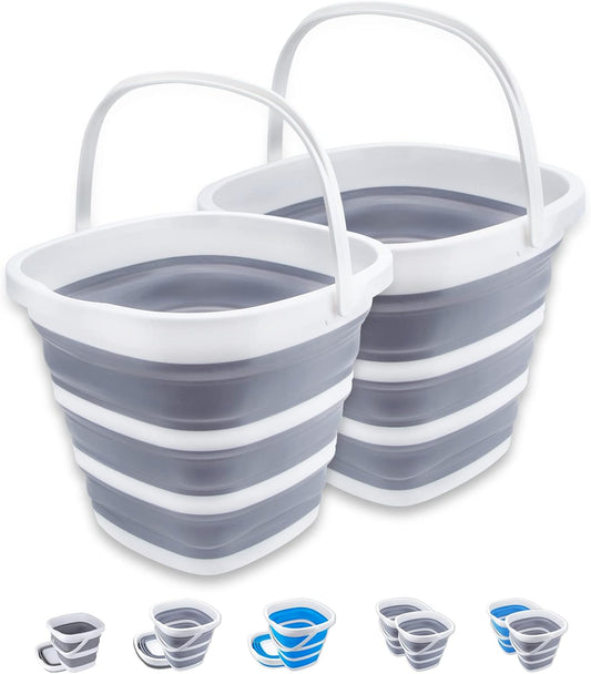 Collapsible Bucket 10L 2.6 Gallon Cleaning Bucket Mop Bucket Folding Foldable Portable Small Plastic Water Supplies for Outdoor Garden Camping Fishing Car Wash Space Saving Grey Square