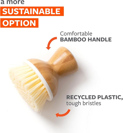 Full Circle Bubble Up Bamboo Dish Brush & Ceramic Soap Dispenser – Family Safe, Formaldehyde-Free – Kitchen Scrub Brush for Dishes, Nonstick & Cast Iron, Gray
