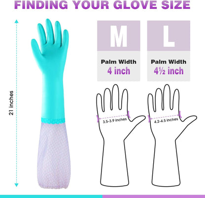 Elgood Reusable Dishwashing Cleaning Gloves with Latex free, Cotton lining,Kitchen Gloves 2 Pairs,Purple+blue Medium