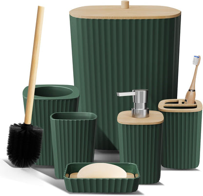 Clara Clark Bathroom Set - Sage Green Bathroom Accessories Set, 6PC Bathroom Accessory Set, Bathroom Sets with Toilet Brush, Trash Can & Soap Dispenser
