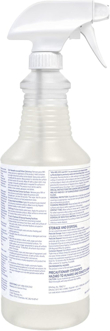 VIREX Diversey Tb 04743. Disinfectant Cleaner, Hospital Use Tuberculocidal, Virucide, Fungicide with Lemon Scent, Ready-to-Use Liquid, For Home & Commercial Use, 32-Ounce