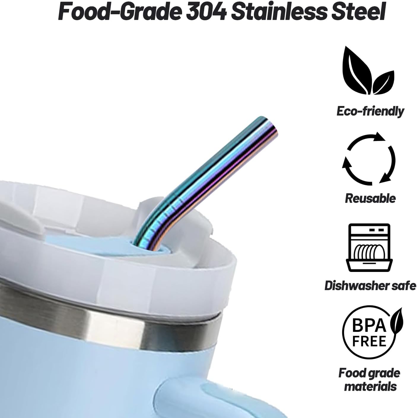 VEHHE Metal Straw Stainless Steel Straws Drinking Reusable Straws 4 Set -10.5" Ultra Long Rainbow Color-Cleaning Brush for 20/30 Oz for Yeti RTIC SIC Ozark Trail Tumblers (2 Straight|2 Bent|1 Brush)