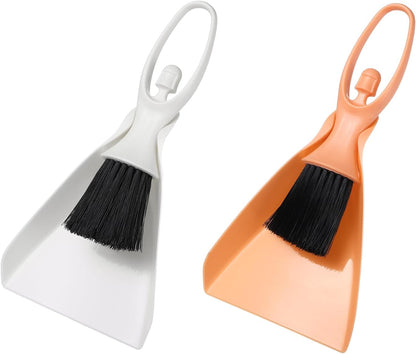 uxcell 2 Pcs Mini Dustpan and Brush Set, Small Broom and Dustpan Set for Office Tabletops Sofas Keyboards Home Cleaning Tool, Orange Pink