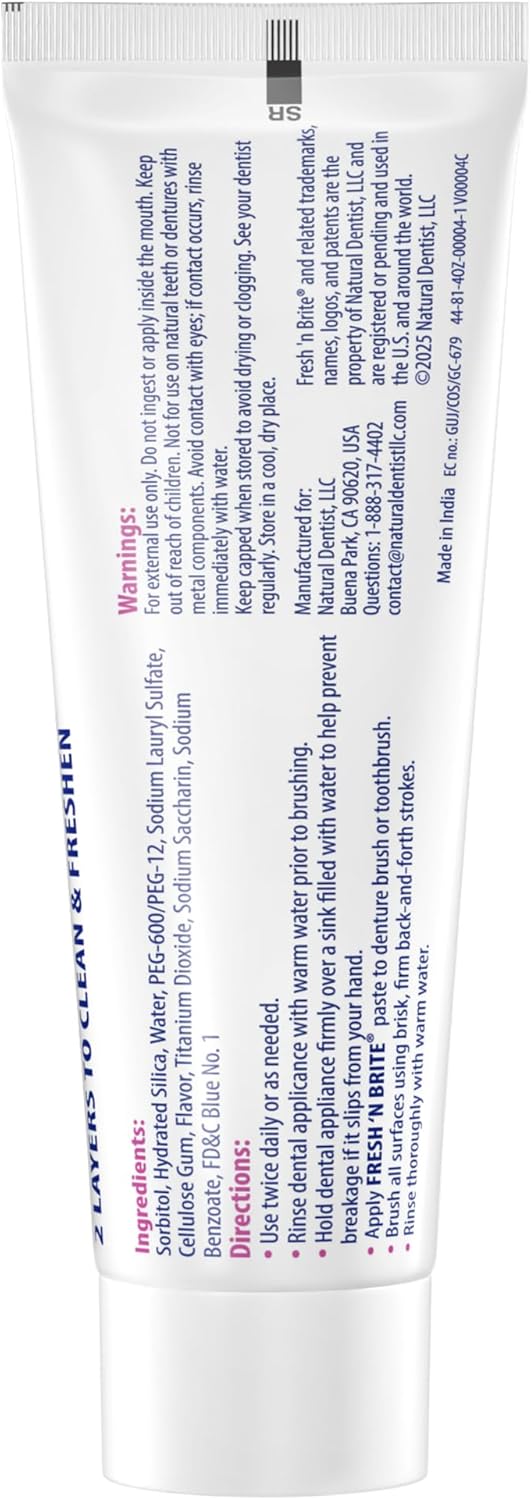 Fresh 'n Brite Denture Cleaner Paste, ADA Accepted Dual Action Formula for Fresh Breath & Gentle Care of Dentures, 1 Count