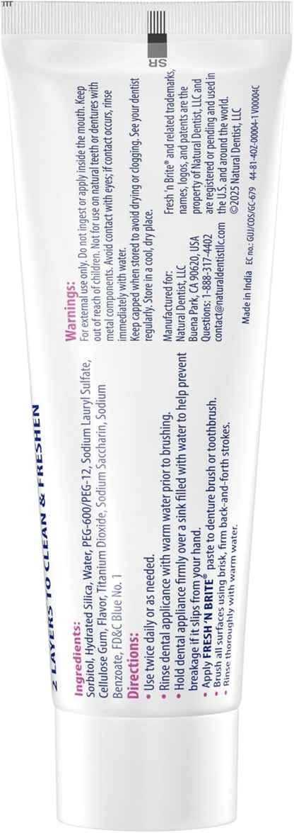 Fresh 'n Brite Denture Cleaner Paste, ADA Accepted Dual Action Formula for Fresh Breath & Gentle Care of Dentures, 1 Count