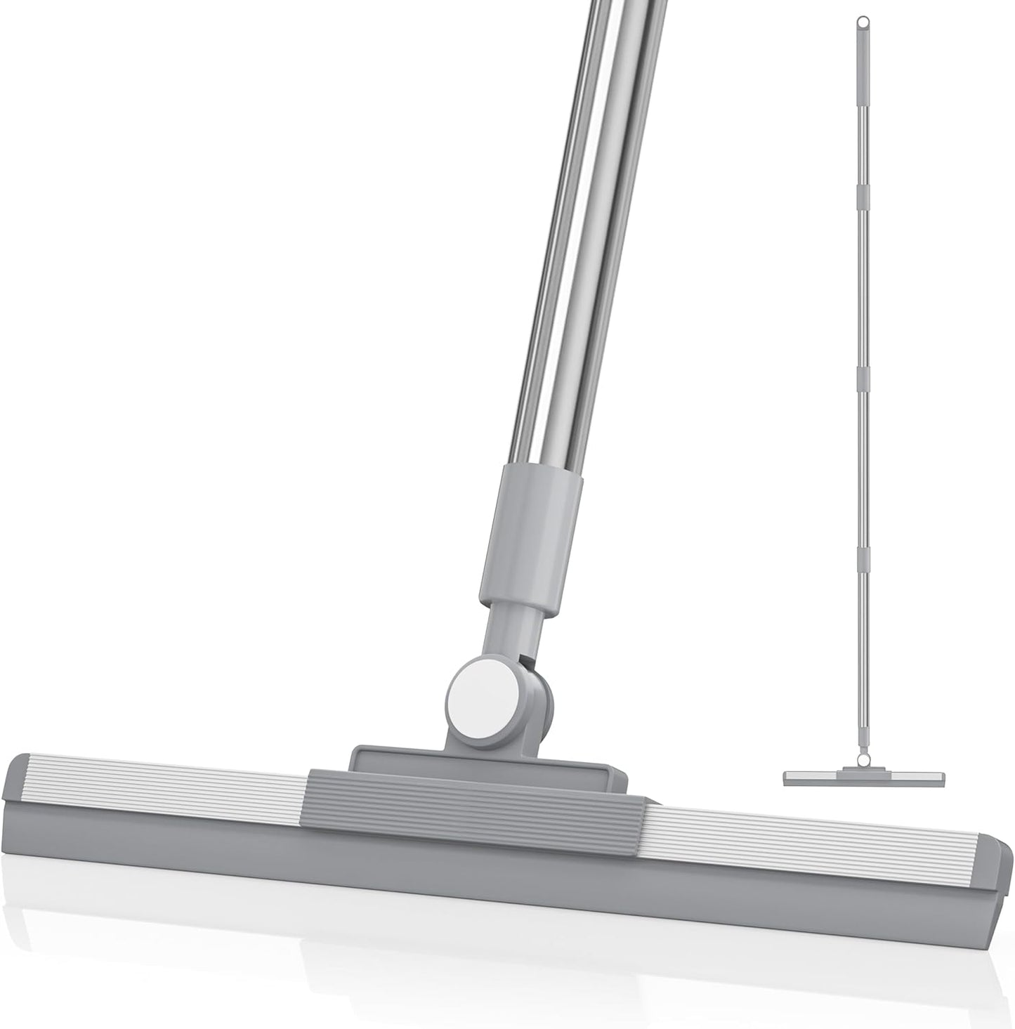 Floor Squeegee with 180° Rotating Head, Squeegee for Floor with 52'' Long Handle, Squeegee Broom, Squeegee for Window Cleaning, Bathroom Tile, Garage Concrete, Deck, Shower Glass (White)