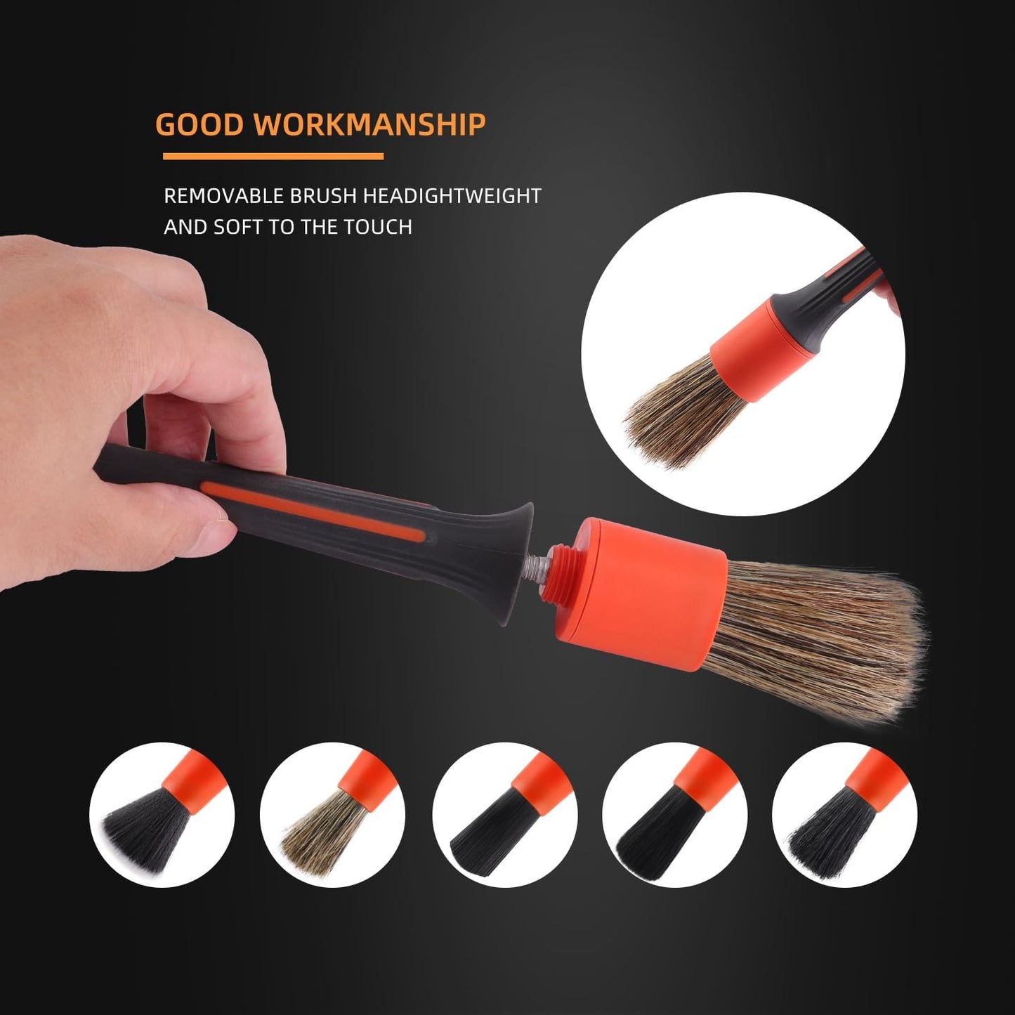SPTA Car Detailing Brush Set, 5 Pack Soft Mixed Hair Auto Detail Brush Kit No Scratch for Automotive Elegant Surface Interior Exterior Dashboard Emblems Panels Engine Bay Wheels Air Vent Seat Leather