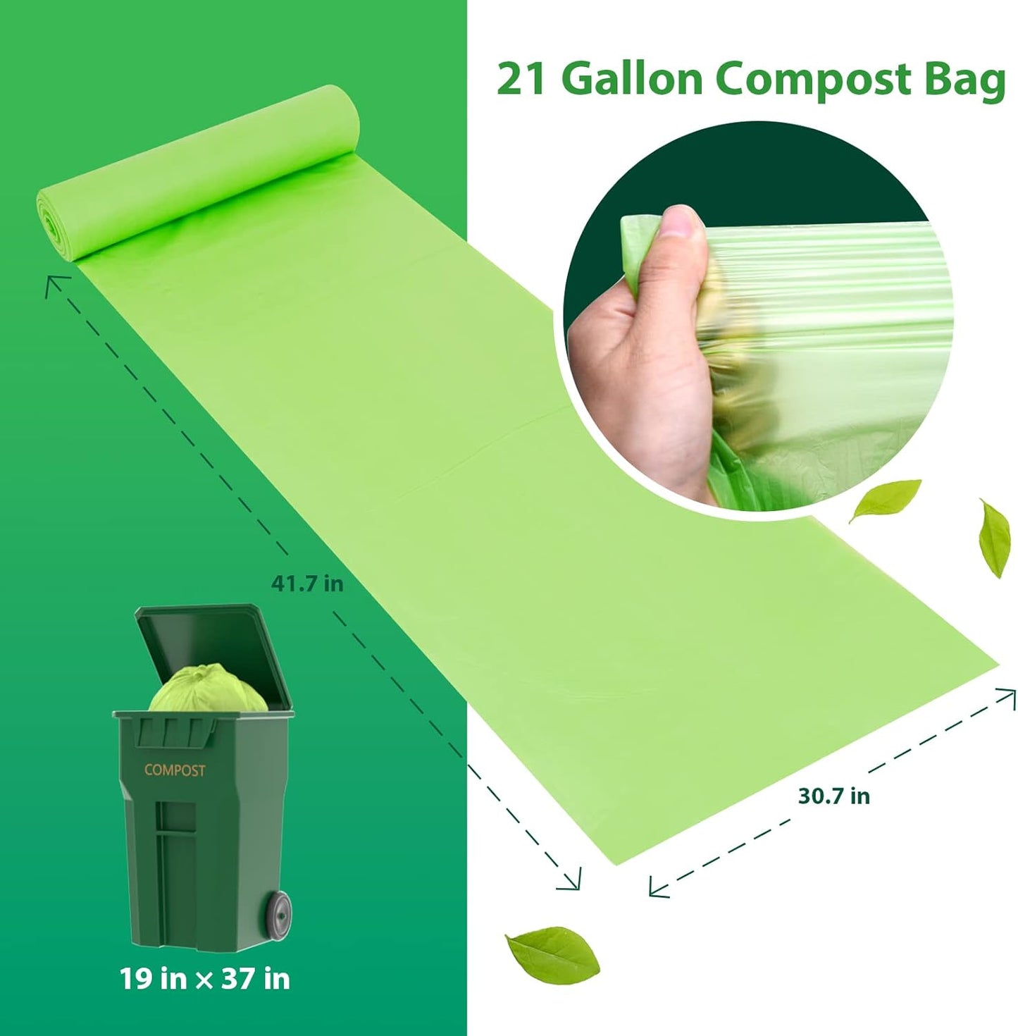 GreFusion Compostable Bags 1.2 Gallon,125 Count, Fits 0.75,1,1.2,1.3,1.6,1.8 Gallon Countertop Bin, Small compost bags, Certified by BPI, ASTM D6400 and OK Compost