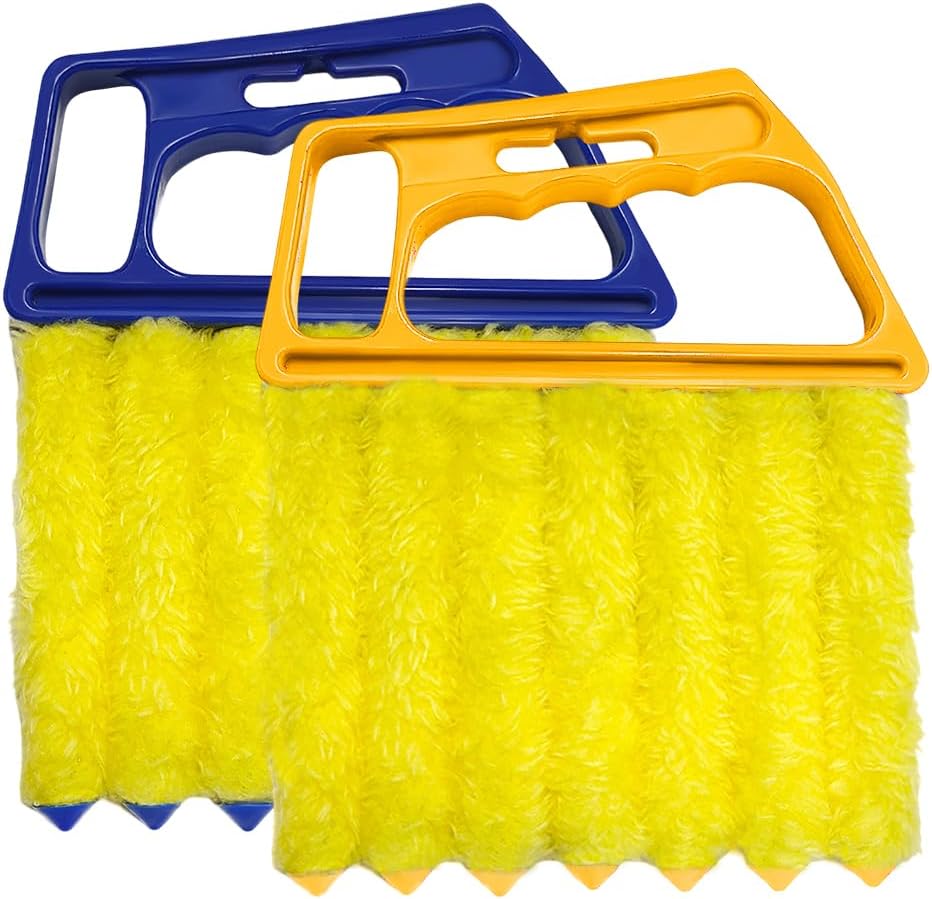 DXNQ 2 PCS Blind Cleaner Duster Tool, Window Venetian Hand-held 7 Finger Dusting Cleaner Brush, Blinds Cleaning Brush Tool for Window Shutters Air Conditioner, Car Accessories (Orange+Yellow)
