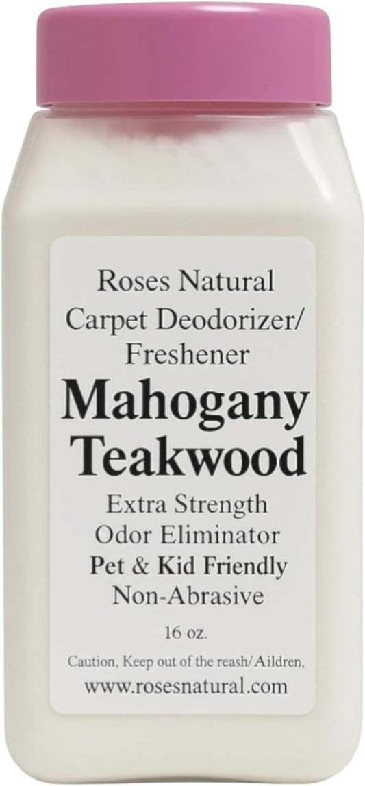 Mahogany Teakwood Carpet Deodorizer Powder – Pet Odor Eliminator & Carpet Freshener, Rugs & Upholstery, Natural Baking Soda Formula, Kid & Pet Friendly, Long Lasting Scent, 16 oz
