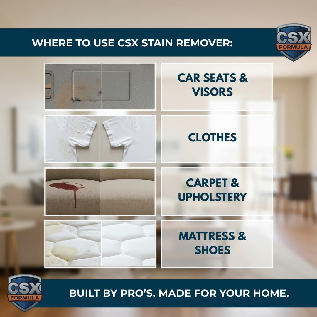 CSX Powerful Stain Remover 24oz – Heavy Duty Carpet & Upholstery Cleaner, Professional Strength, Deep Clean Formula – Removes grease, wine, coffee, ink, food, and more – Made in the USA