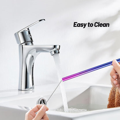 VEHHE Metal Straw Stainless Steel Straws Drinking Reusable Straws 4 Set -10.5" Ultra Long Rainbow Color-Cleaning Brush for 20/30 Oz for Yeti RTIC SIC Ozark Trail Tumblers (2 Straight|2 Bent|1 Brush)